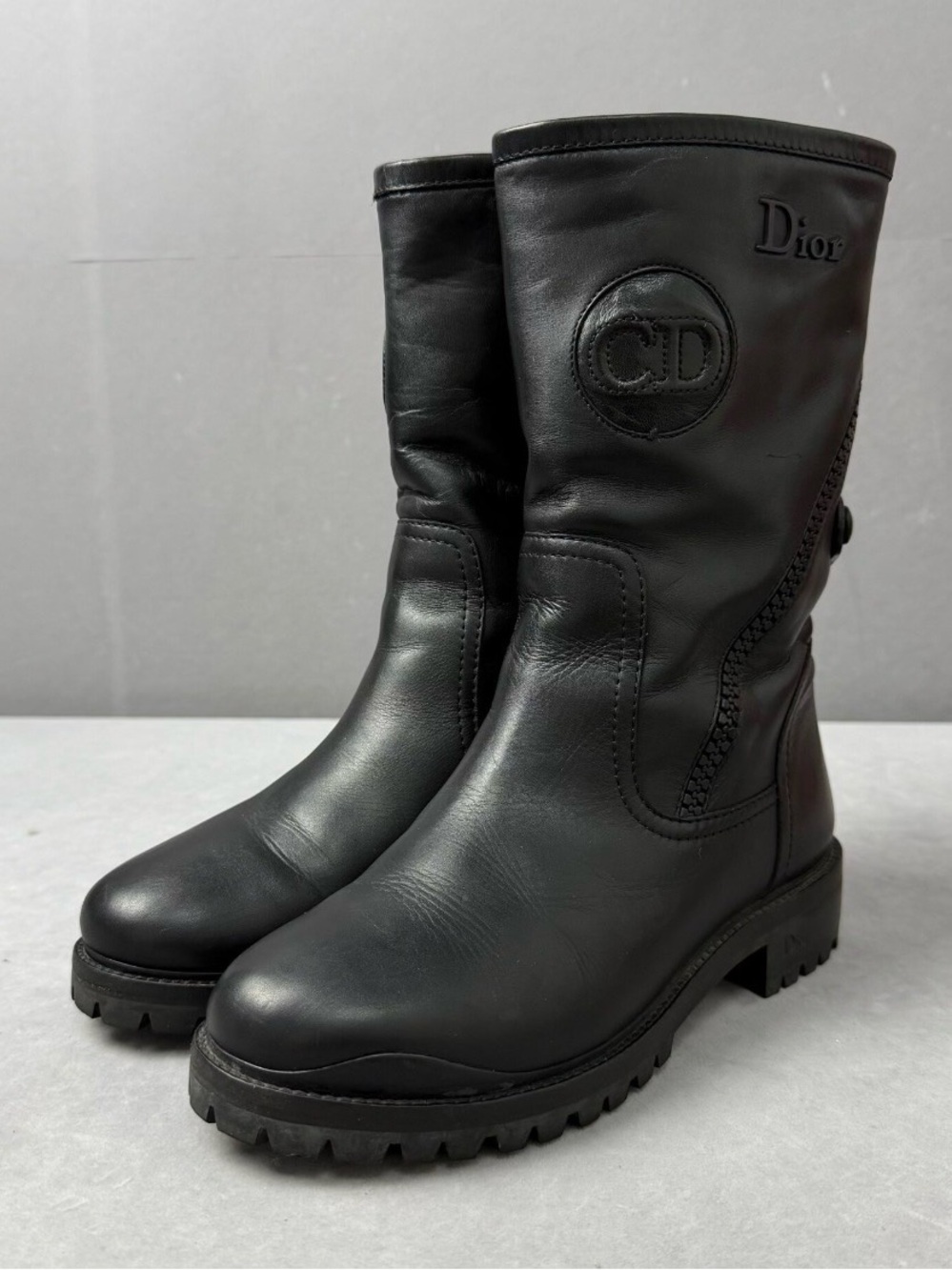🚩steal Dior Black Leather Lace-Up Mid-Calf Boots